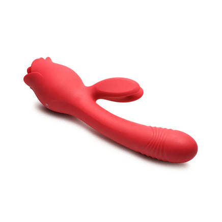 A Rose Toy with a rabbit Vibrator laying down